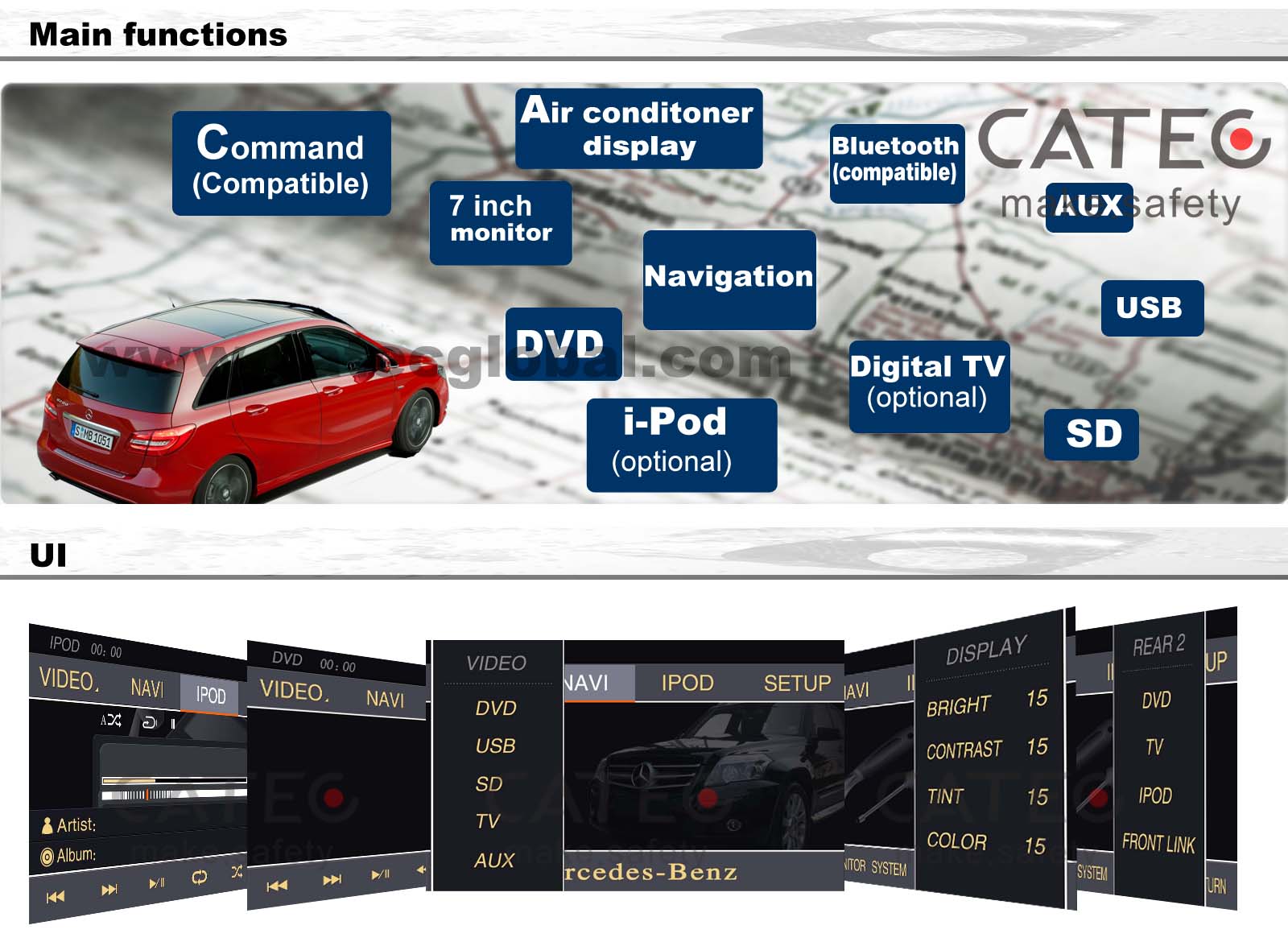 car DVD player GPS navigation radio head unit Mercedes-Benz B class W246