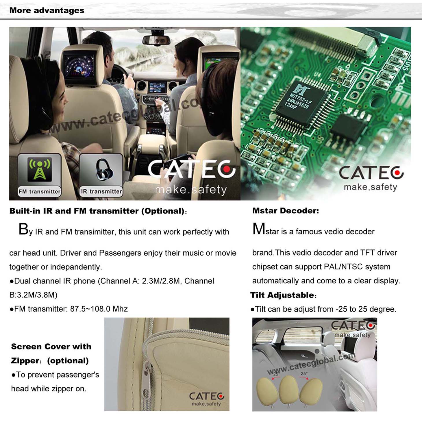 advantages for CATEC 9 inch car headrest HD monitors, CH9005H