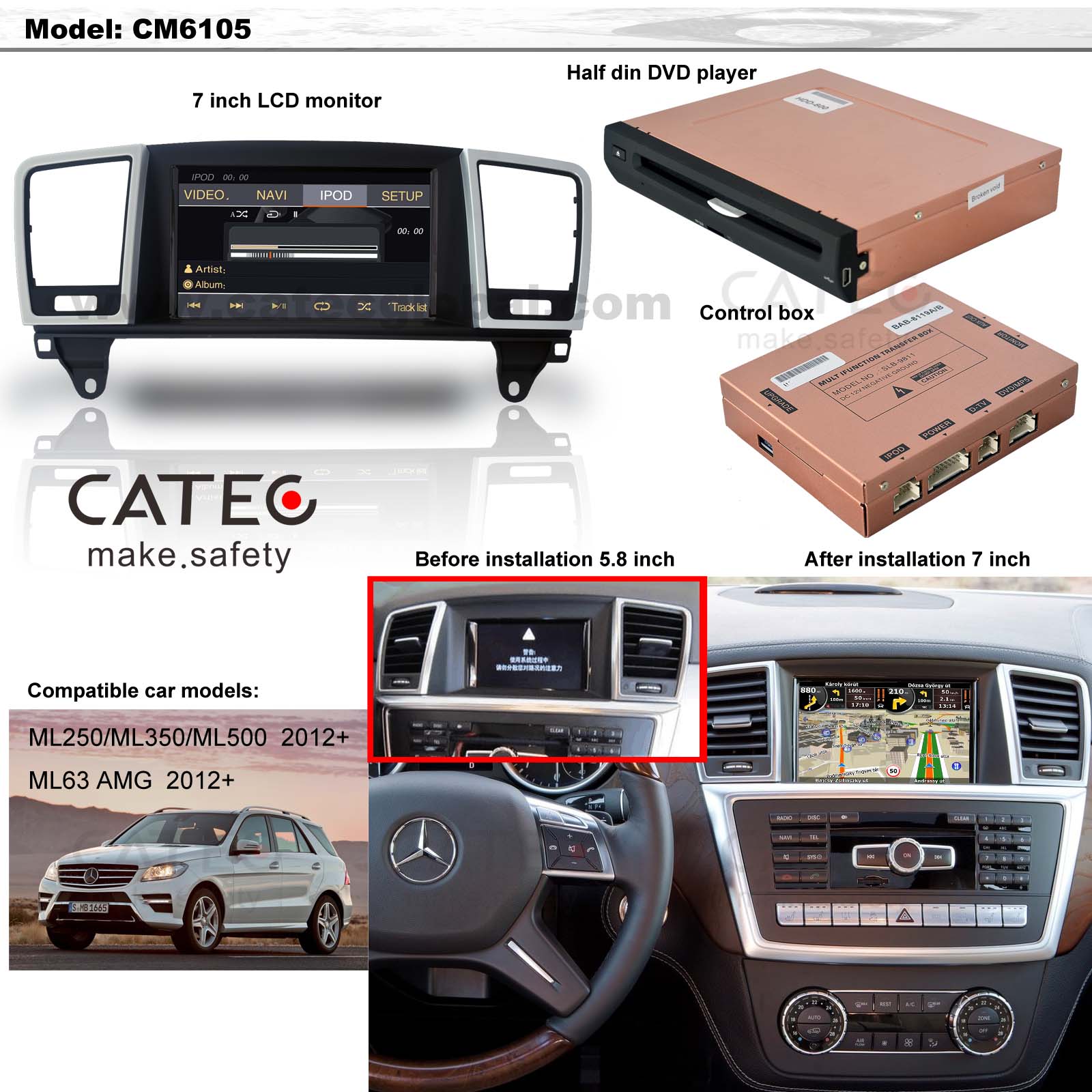 car DVD player GPS navigation radio head unit Mercedes-Benz M class W166