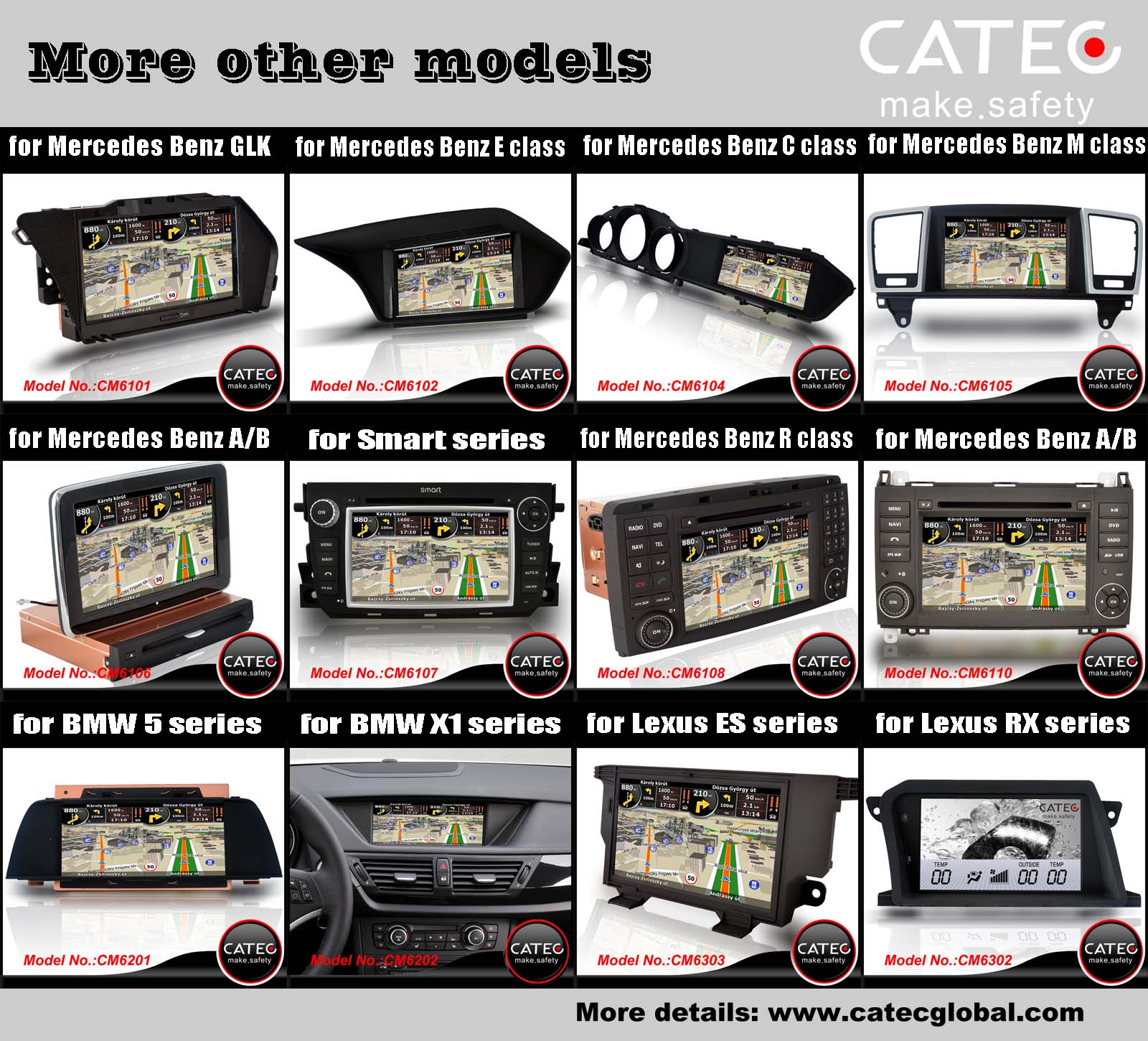 Car DVD player GPS navigation radio head unit models CATEC